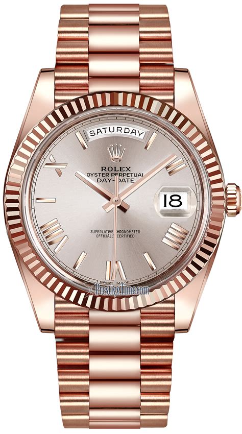 2018 rolex day-date 40mm rose gold sundust 10 baguette cdial|rolex 18 ct everose gold.